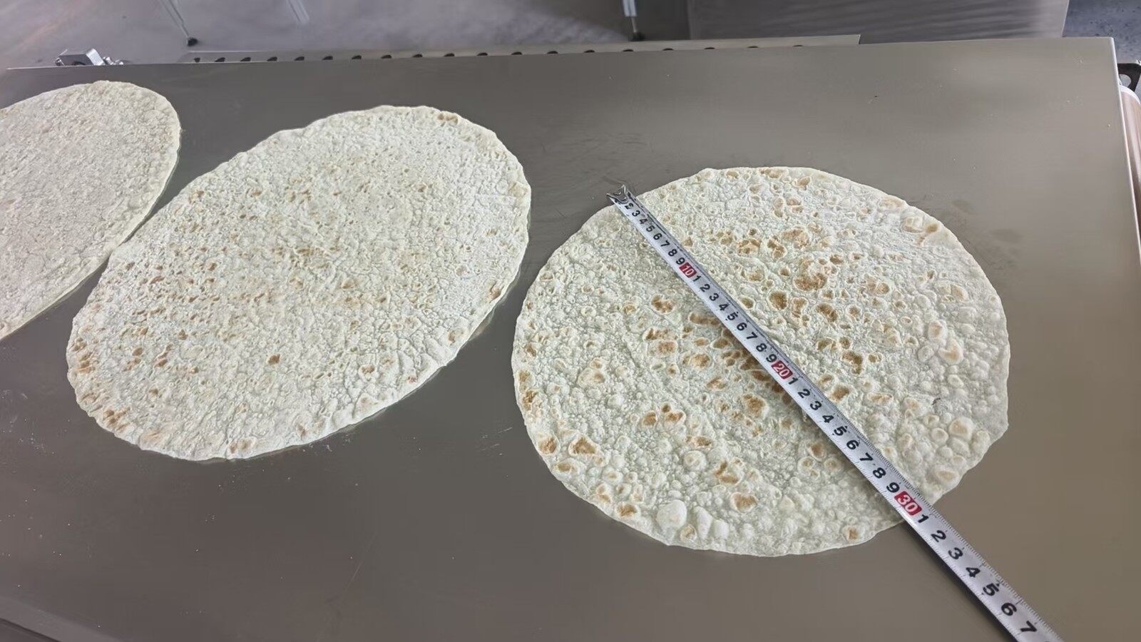 Baked flatbread sample — 30 cm from factory testing